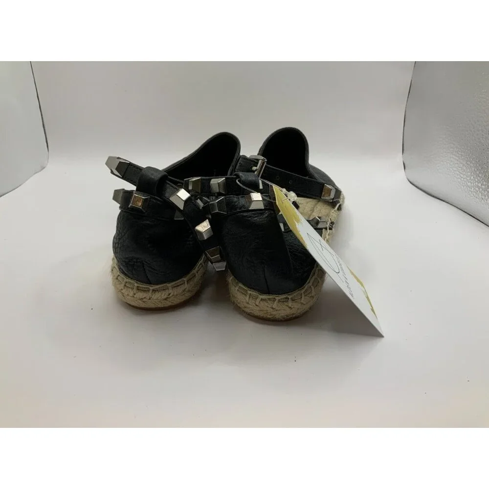 Rebecca Minkoff Black Leather Studded Strap Espadrilles Flats, Size 6